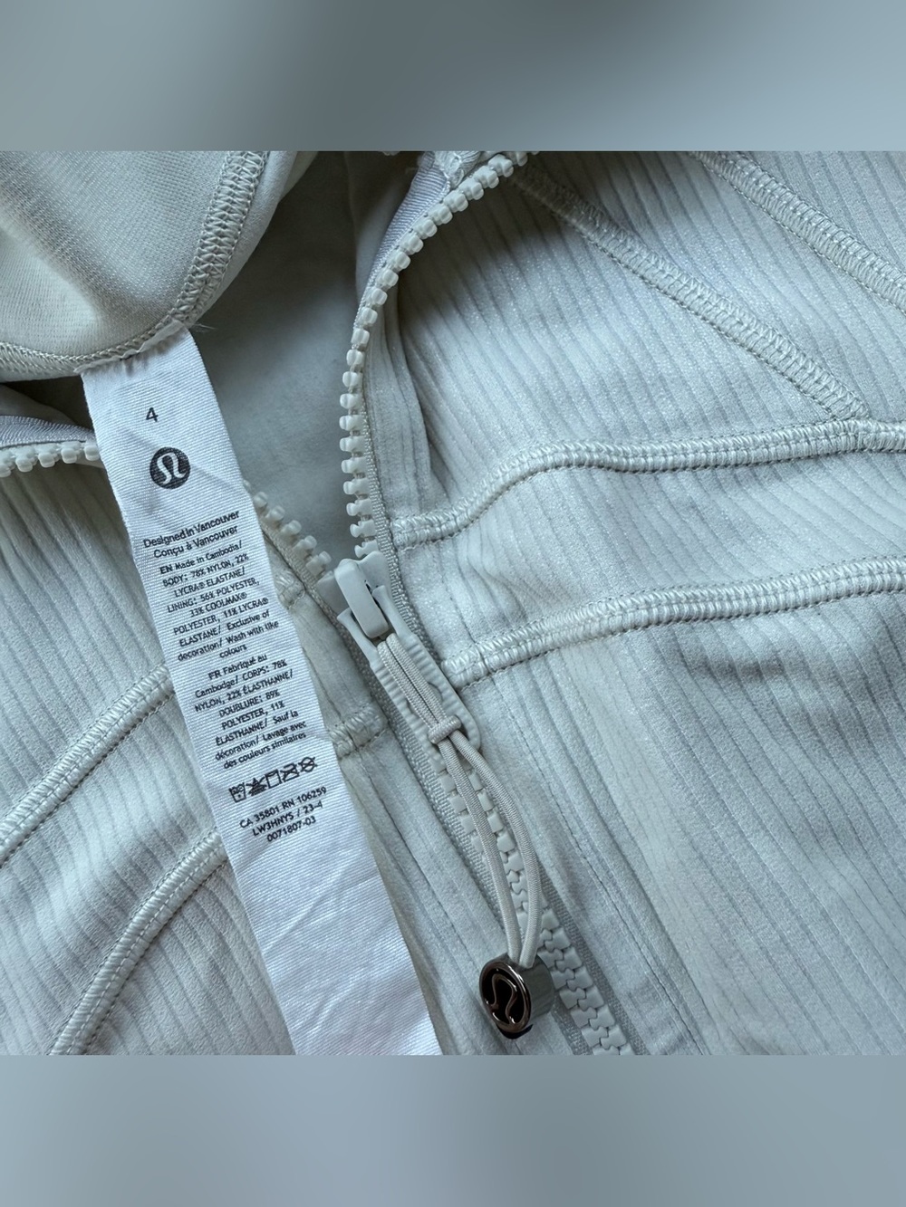 Lululemon Define Cropped Jacket Ribbed Nulu Shine Women’s Size 4 White Ivory - Picture 4 of 10